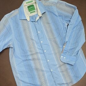 TOMMY BAHAMA Men's L Blue Casual Button Down Striped Shirt